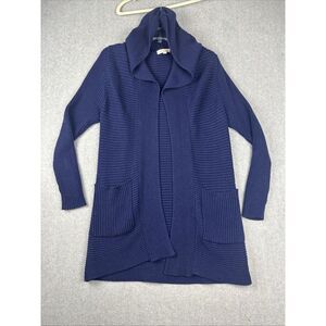 Honey Punch Cardigan Womens M Blue Hooded Knit Pocket‎ Long Open Sweater Soft